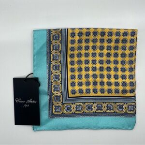 NWT  Cesare Attolini Pure Silk Pocket Square Turquoise. (12X12)